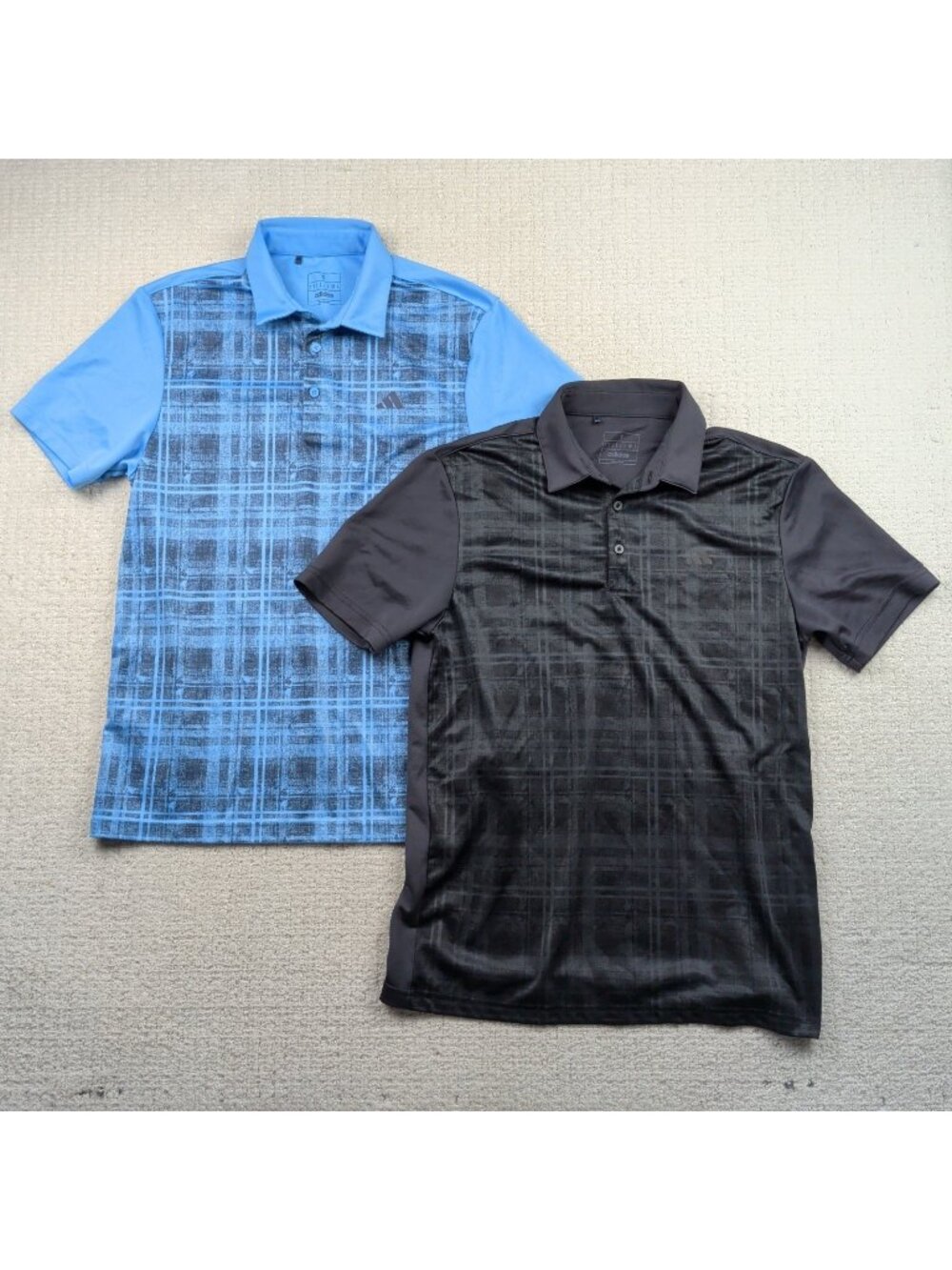 Lot x2 Y2K Adidas Golf Polo Shirt Mens S Grunge Plaid Performance Short Sleeve